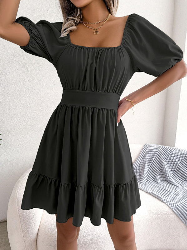Square Neck Mini Dress with Open Back and Ruffled Hem Mini Dresses MyDresses Black 8 | S 