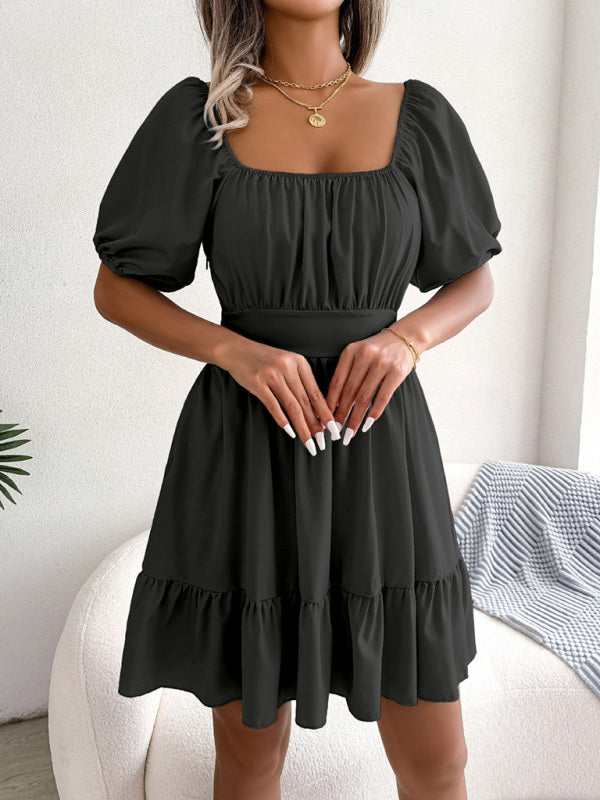 Square Neck Mini Dress with Open Back and Ruffled Hem Mini Dresses MyDresses 