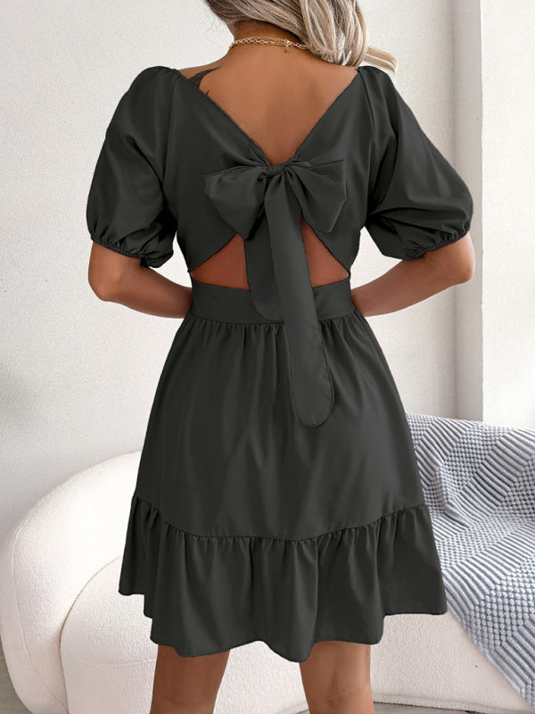 Square Neck Mini Dress with Open Back and Ruffled Hem Mini Dresses MyDresses 