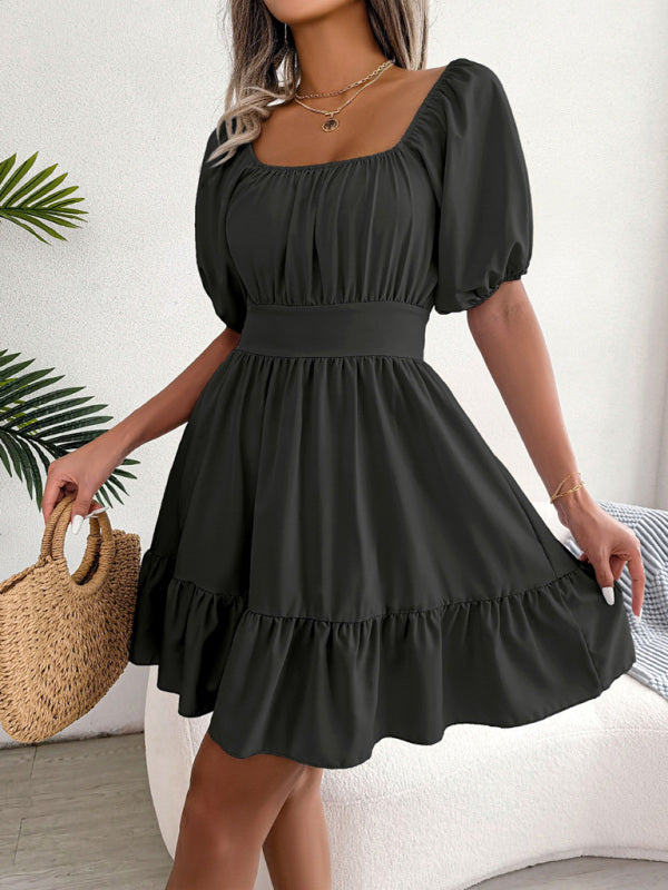 Square Neck Mini Dress with Open Back and Ruffled Hem Mini Dresses MyDresses 