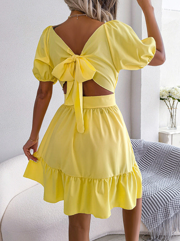 Square Neck Mini Dress with Open Back and Ruffled Hem Mini Dresses MyDresses 