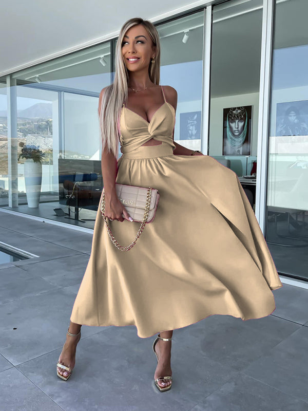 Twisted Front Midi Dress with Cut-Out and High Slit Midi Dresses MyDresses 