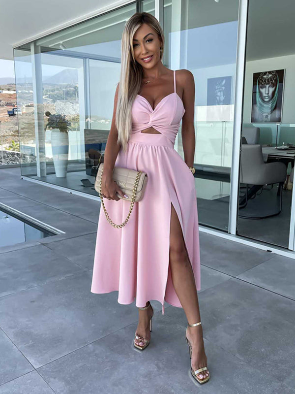 Twisted Front Midi Dress with Cut-Out and High Slit Midi Dresses MyDresses 