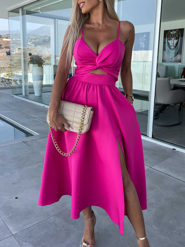 Twisted Front Midi Dress with Cut-Out and High Slit Midi Dresses MyDresses Rose 8 | S 