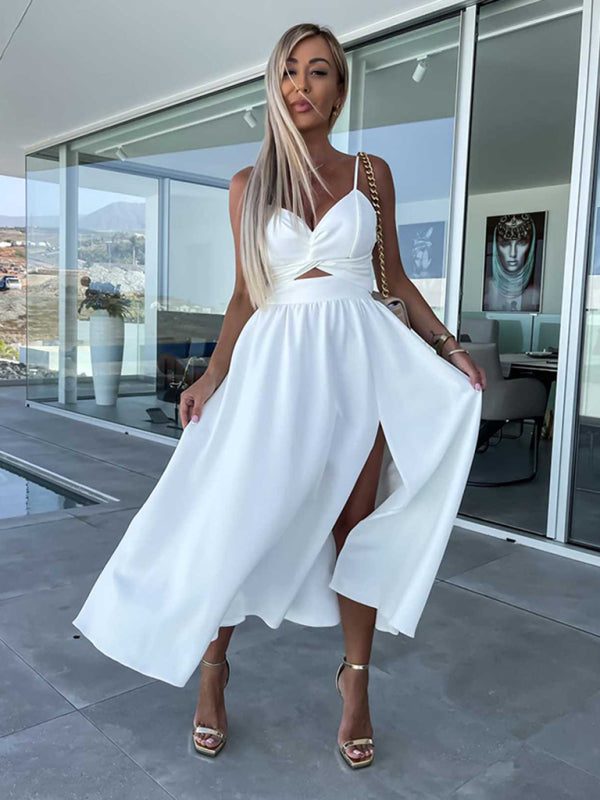Twisted Front Midi Dress with Cut-Out and High Slit Midi Dresses MyDresses 