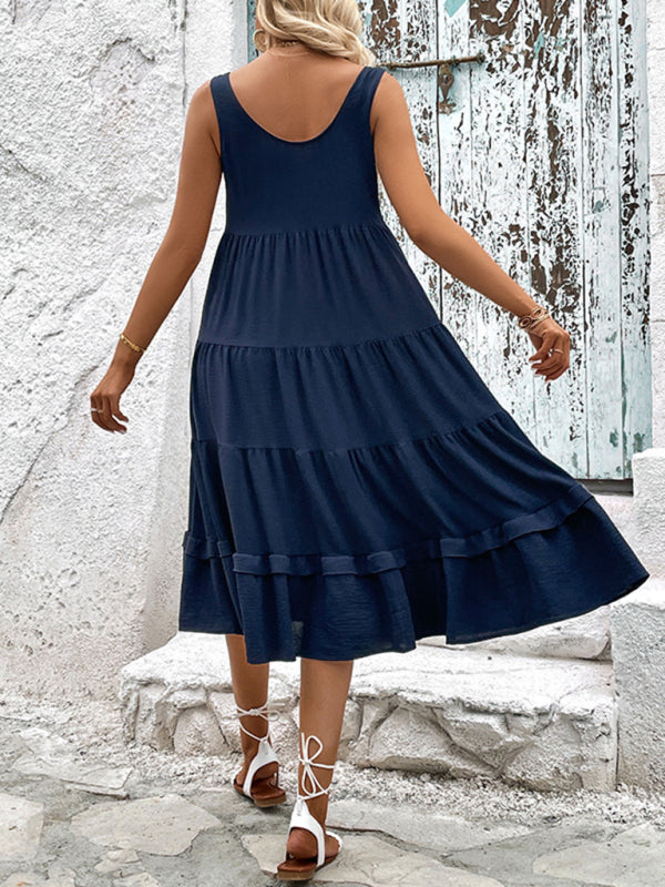 Sleeveless Midi Dress with Button-Down Front and Side Slit Midi Dresses MyDresses 