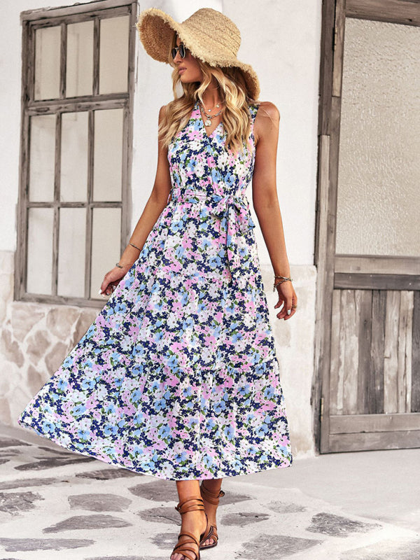 Floral Print Wrap-Style Midi Dress with Belted Waist Maxi Dresses MyDresses
