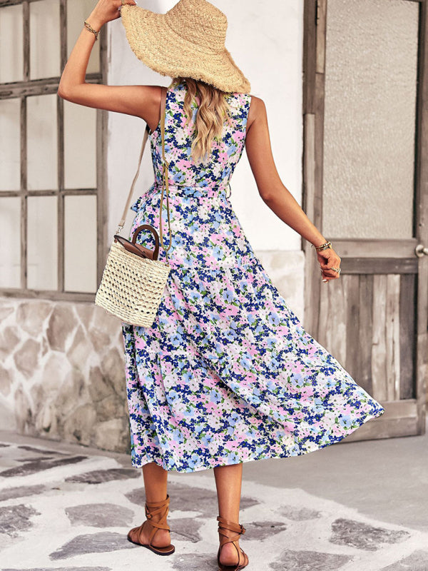Floral Print Wrap-Style Midi Dress with Belted Waist Maxi Dresses MyDresses