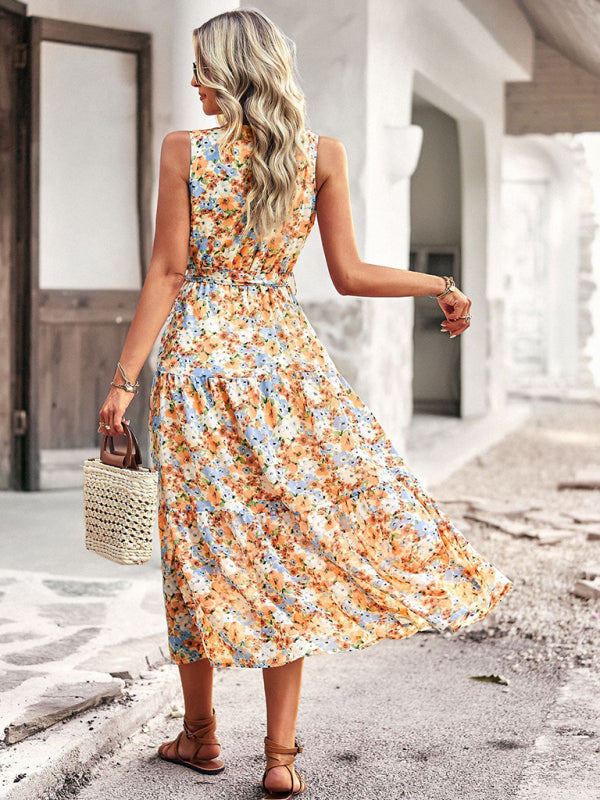 Floral Print Wrap-Style Midi Dress with Belted Waist Maxi Dresses MyDresses