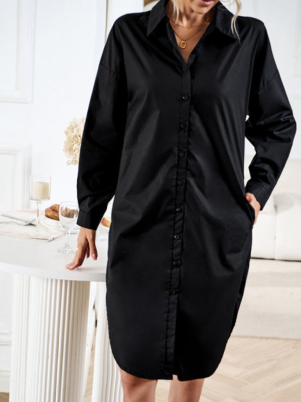 Button-Down Long-Sleeved Shirt Dress with Belted Waist Mini Dresses MyDresses 