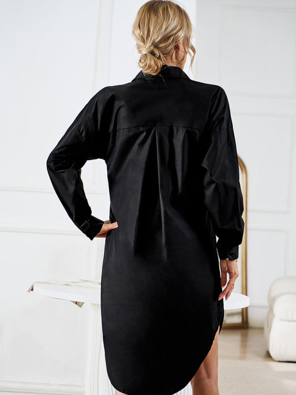 Button-Down Long-Sleeved Shirt Dress with Belted Waist Mini Dresses MyDresses 