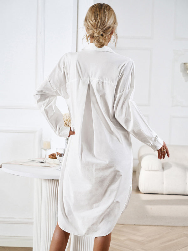 Button-Down Long-Sleeved Shirt Dress with Belted Waist Mini Dresses MyDresses 