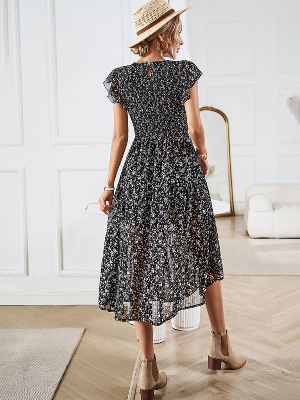 Floral Print Midi Dress with Smocked Bodice and Flutter Sleeves Midi Dresses MyDresses 