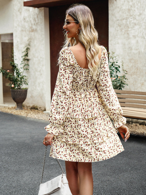 Floral Print Mini Dress with Smocked Bodice and Tiered Ruffles Mini Dresses MyDresses 