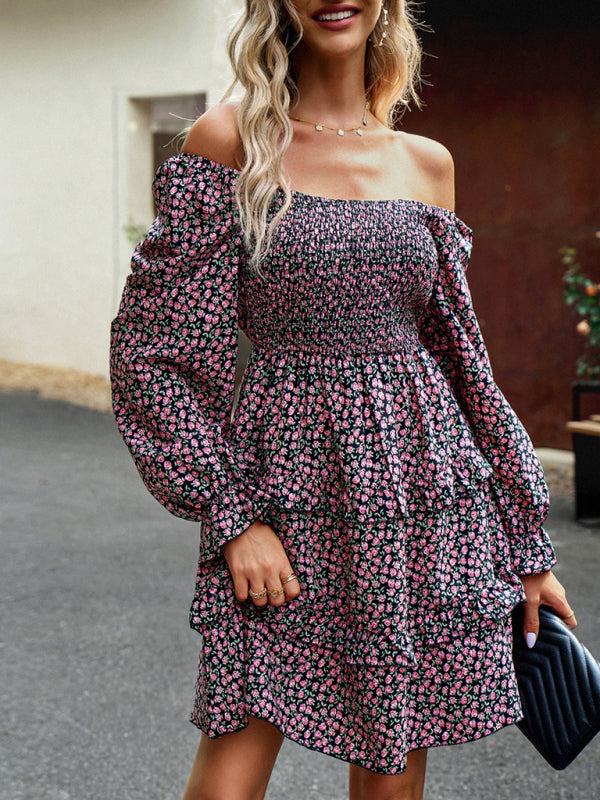Floral Print Mini Dress with Smocked Bodice and Tiered Ruffles Mini Dresses MyDresses 