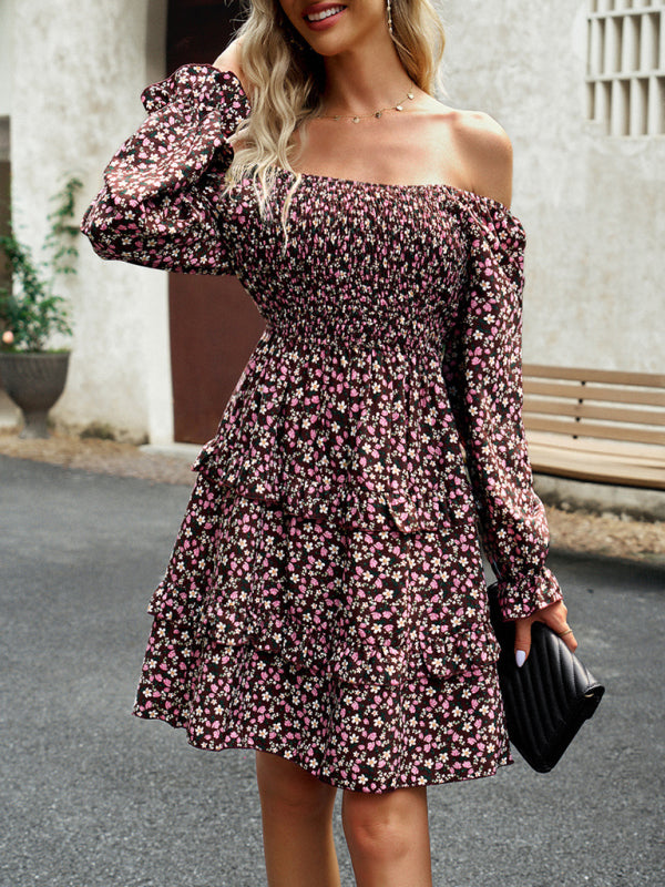 Floral Print Mini Dress with Smocked Bodice and Tiered Ruffles Mini Dresses MyDresses 