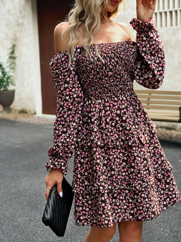 Floral Print Mini Dress with Smocked Bodice and Tiered Ruffles Mini Dresses MyDresses 