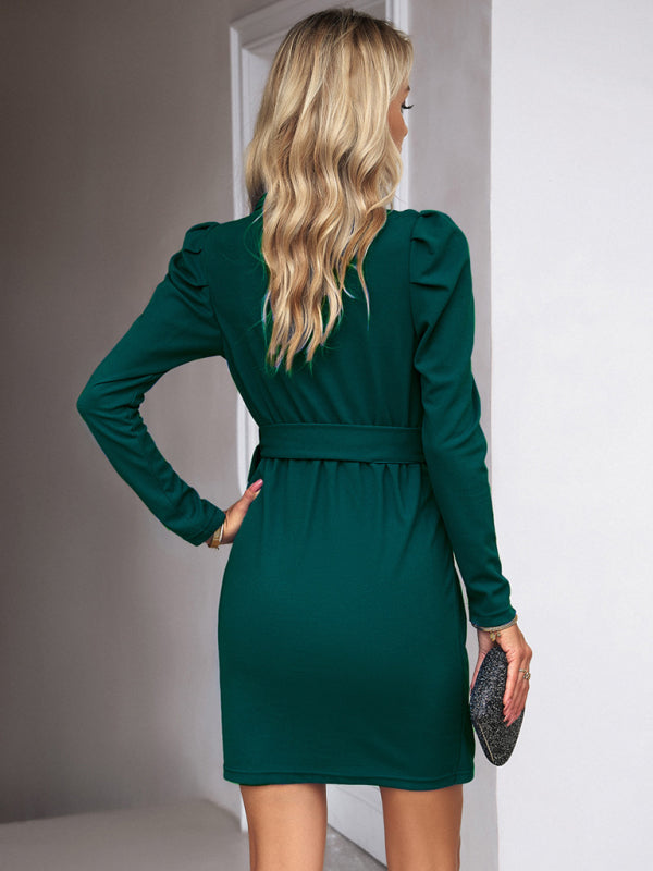 Wrap Dress with Belted Waist and Long Sleeves Group7 MyDresses