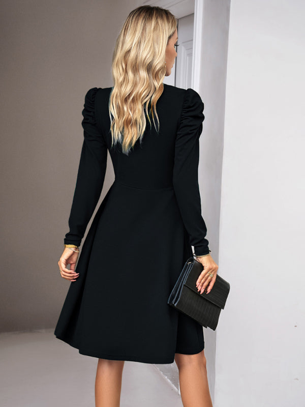 V-neck A-line Dress with Puff Sleeves and Wrap Bodice Group2 MyDresses