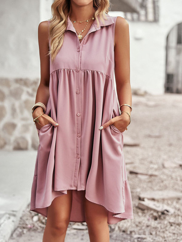 High-Low Hemline Sleeveless A-Line Dress with Button-Down Front Group6 MyDresses