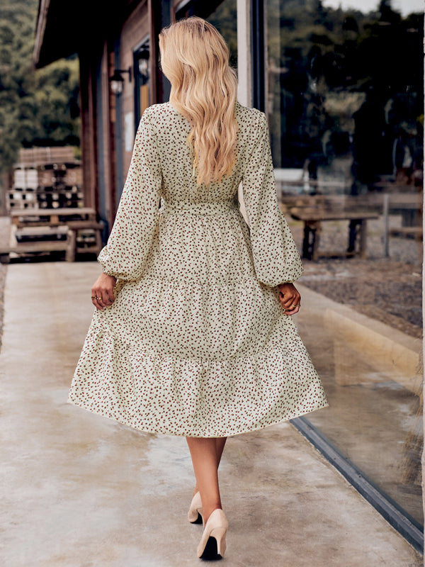 Floral Print Shirt Dress with Tie-Waist and Tiered Skirt Maxi Dresses MyDresses