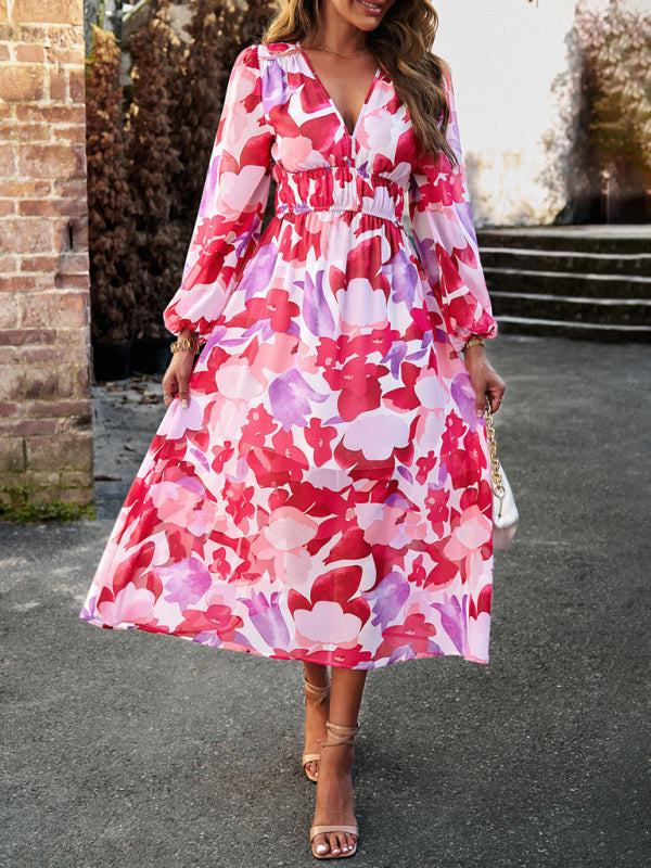 Bohemian Floral Print Midi Skirt with Elastic Waistband Midi Dresses MyDresses Red 8 | S 