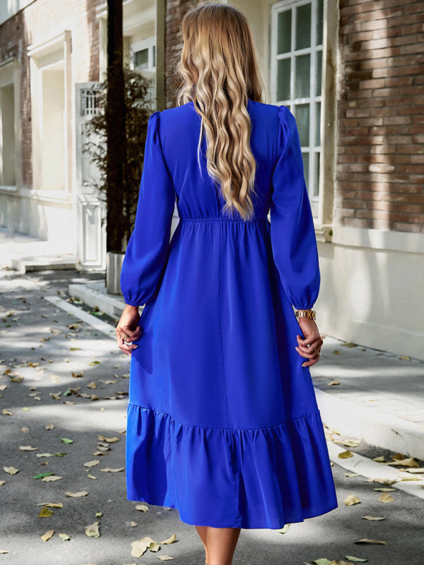 V-neck Midi Dress with Smocked Bodice and Tiered Hem Group4 MyDresses