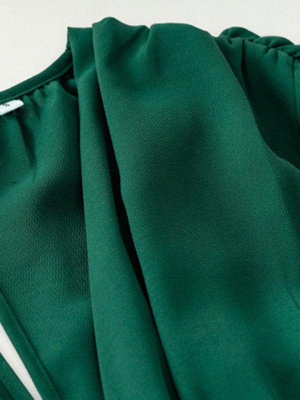V-neck Long Sleeve Dress with Asymmetrical Hemline and Big Swing Maxi Dresses MyDresses