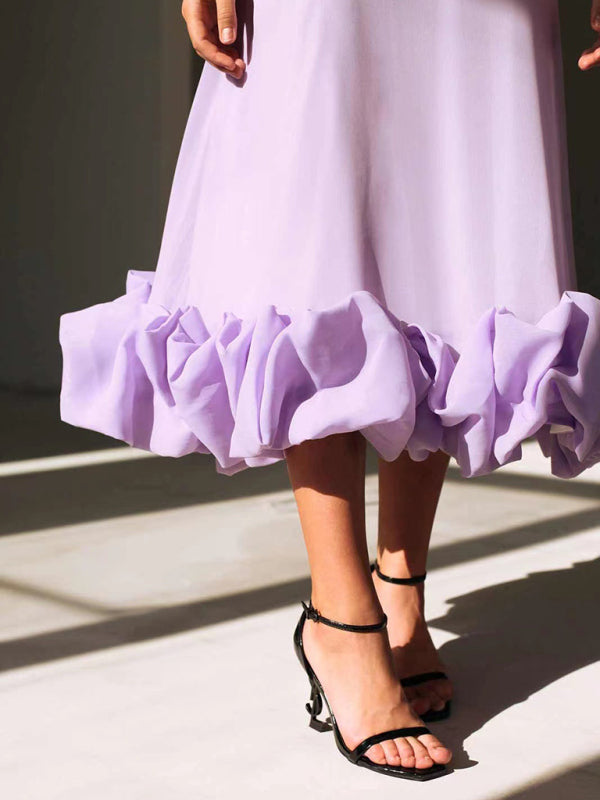 Floral Print A-line Dress with Ruffled Hem and Suspenders Maxi Dresses MyDresses 