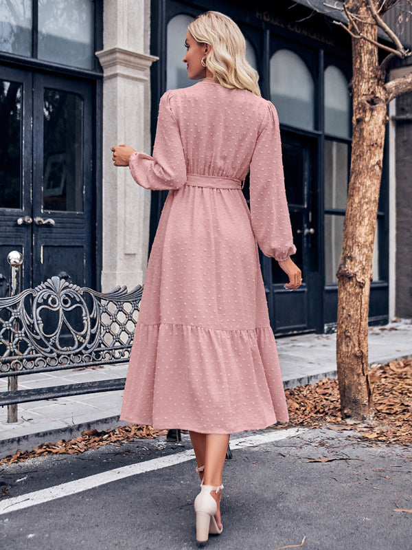 V-neck Lace Maxi Dress with Tiered Skirt and Textured Fabric Maxi Dresses MyDresses 
