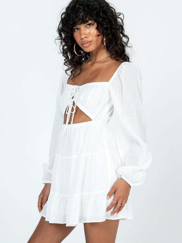 Square-Neck Long-Sleeved Dress with Lace-Up Cut-Out Group12 MyDresses