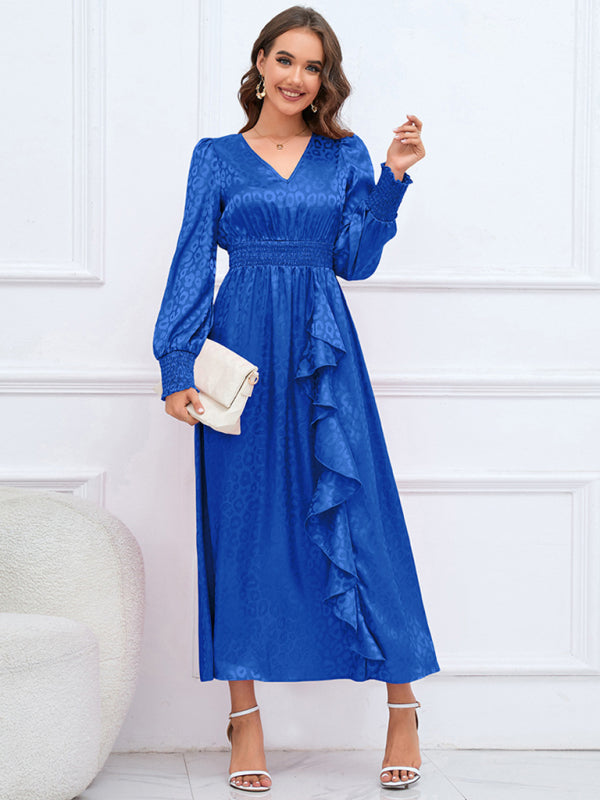V-neck Leopard Print Maxi Dress with Ruffle Detail Maxi Dresses MyDresses 