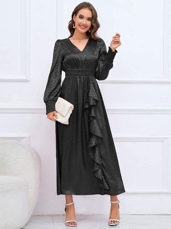 V-neck Leopard Print Maxi Dress with Ruffle Detail Maxi Dresses MyDresses 