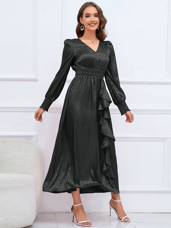 V-neck Leopard Print Maxi Dress with Ruffle Detail Maxi Dresses MyDresses 