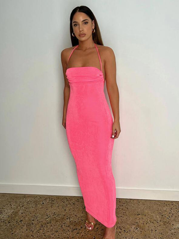 Backless Maxi Dress with Halter Neck and Strappy Detail Group4 MyDresses