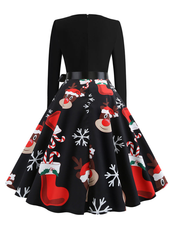 Christmas Party Swing Dress with Santa Claus Print Mini Dresses MyDresses Pattern1 8 | S 