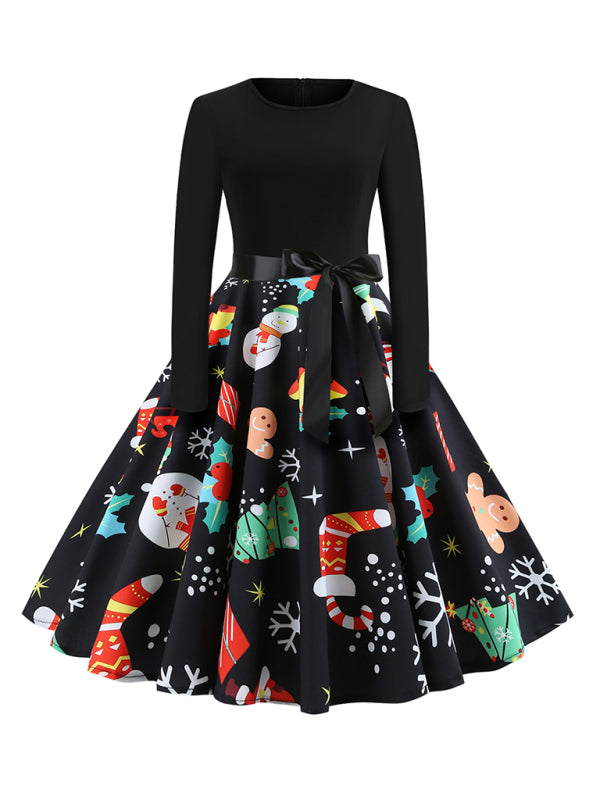 Christmas Party Swing Dress with Santa Claus Print Mini Dresses MyDresses Pattern2 8 | S 