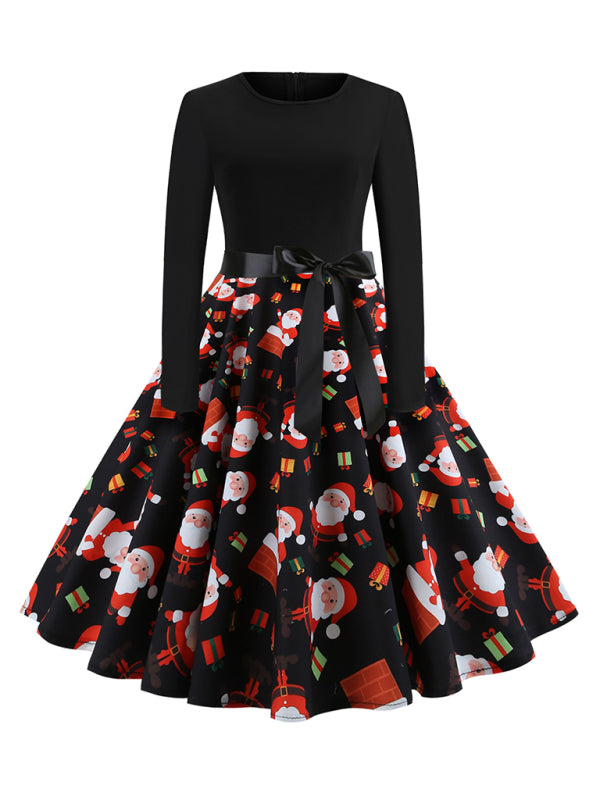 Christmas Party Swing Dress with Santa Claus Print Mini Dresses MyDresses Pattern4 8 | S 