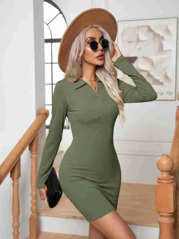 Bodycon Mini Dress with Pit Lapel and Long Sleeves Mini Dresses MyDresses 