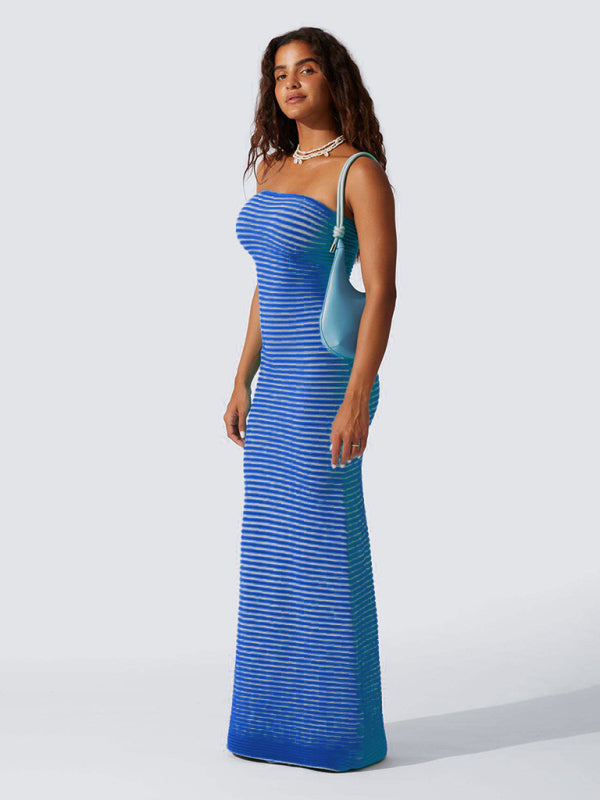 Striped Knitted Tube Top Maxi Dress with Slim Fit Maxi Dresses MyDresses 