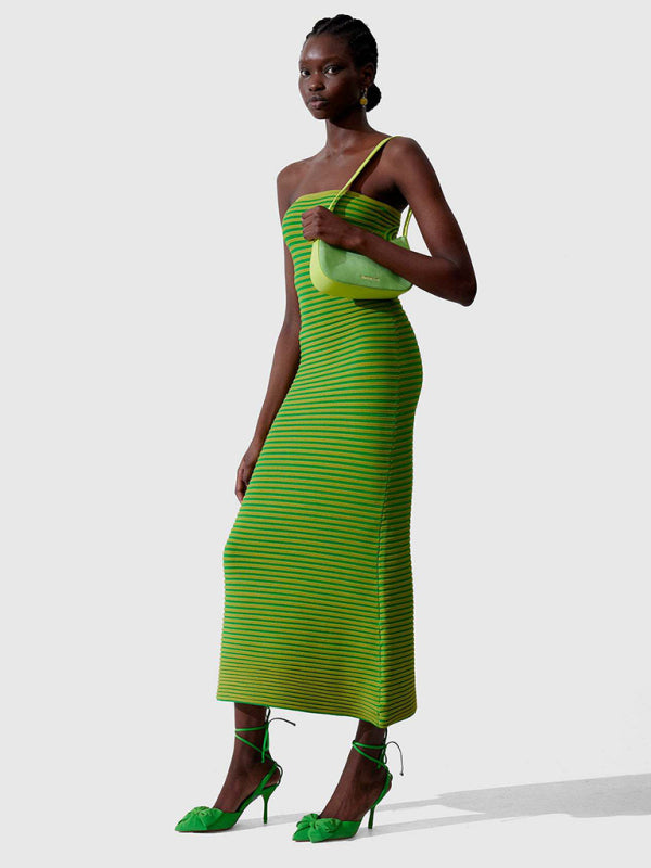 Striped Knitted Tube Top Maxi Dress with Slim Fit Maxi Dresses MyDresses 