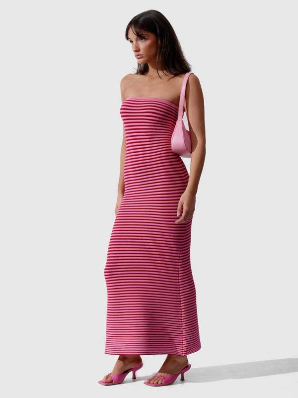 Striped Knitted Tube Top Maxi Dress with Slim Fit Maxi Dresses MyDresses 