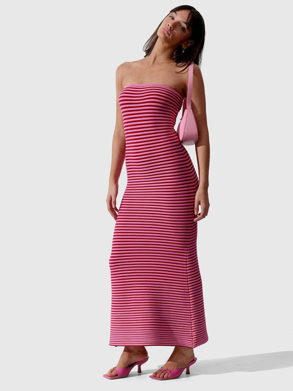 Striped Knitted Tube Top Maxi Dress with Slim Fit Maxi Dresses MyDresses 