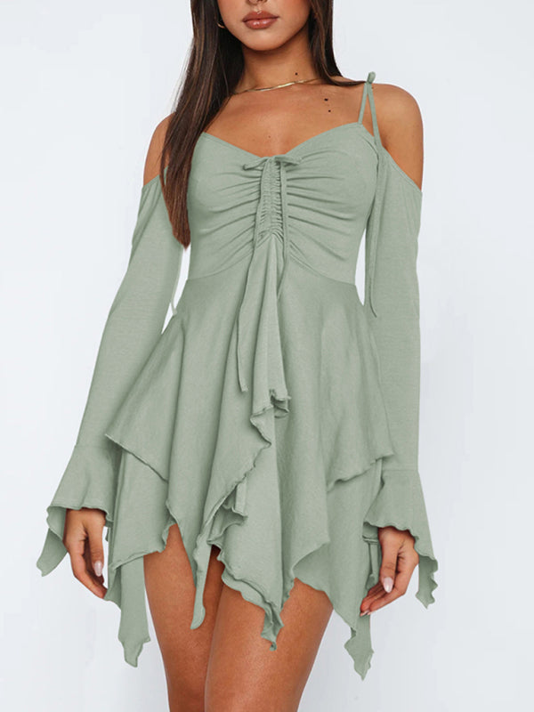 Halter Neck Mini Dress with Ruched Bodice and Asymmetrical Hem Mini Dresses MyDresses Green 8 | S 