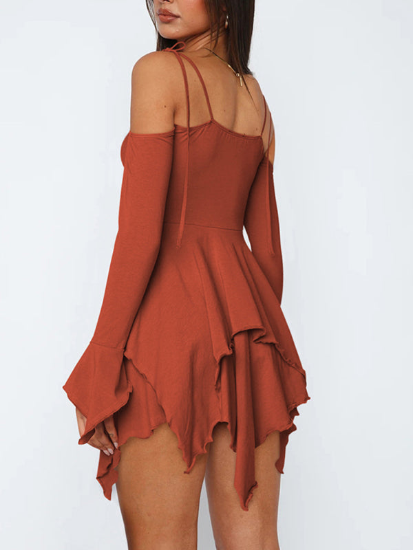 Halter Neck Mini Dress with Ruched Bodice and Asymmetrical Hem Mini Dresses MyDresses 