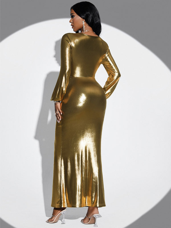 Twist Front Maxi Dress with Long Sleeves and Slit Group4 MyDresses