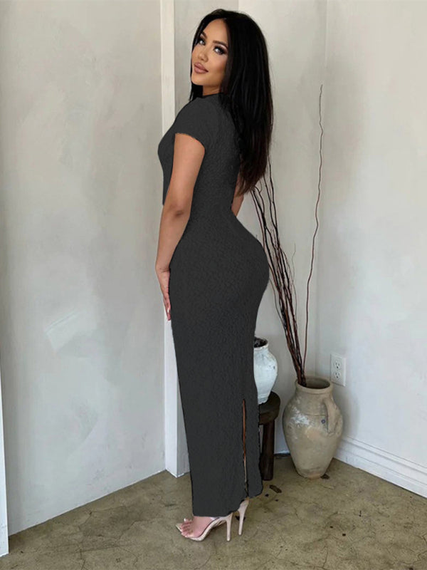 Slim Fit Long Dress with See-Through Textured Fabric Group6 MyDresses