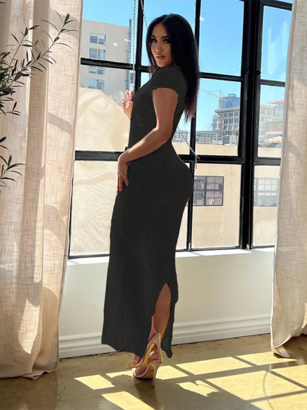 Slim Fit Long Dress with See-Through Textured Fabric Group6 MyDresses