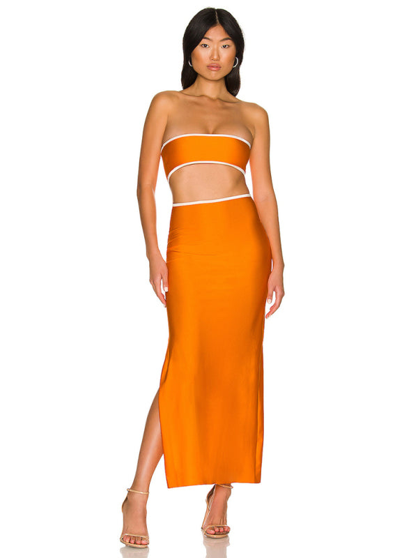 Strapless Maxi Dress with Hollow Design and Side Slit Maxi Dresses MyDresses Orange 8 | S 
