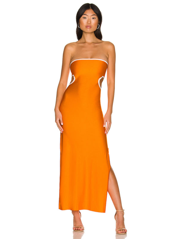 Strapless Maxi Dress with Hollow Design and Side Slit Maxi Dresses MyDresses 